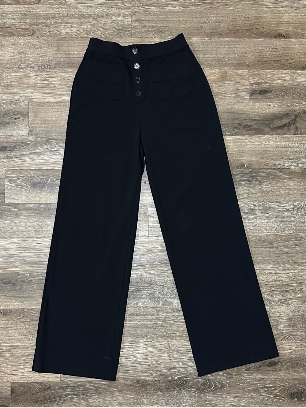 HALARA Black High-Waist Wide-Leg Button-Front Pants